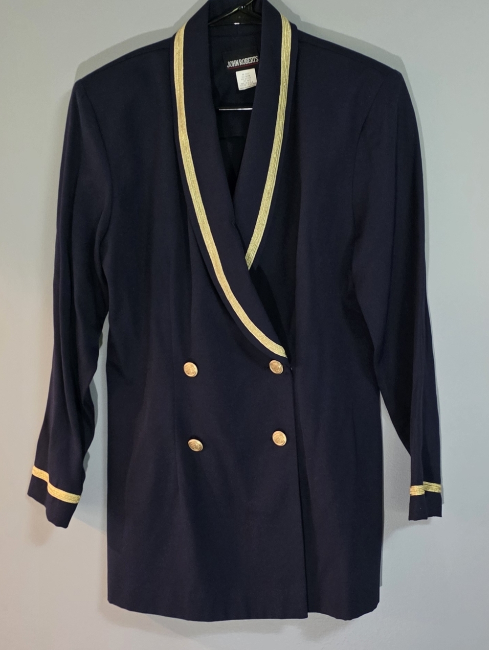 John Roberts Navy Double-Breasted Blazer with Gold Trim